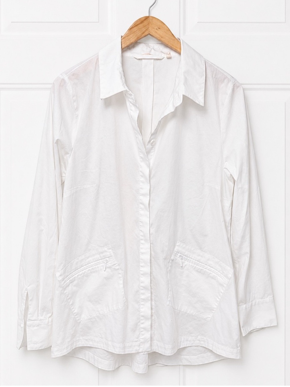 Soft Surroundings White Long-Sleeve Dress Shirt Button Down Zip Pockets SZ M